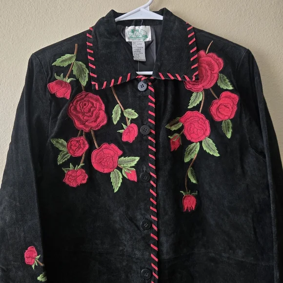 QUACKER FACTORY XS Black Leather Jacket Embroidered Biker Romantic Western NWT - Picture 6 of 14